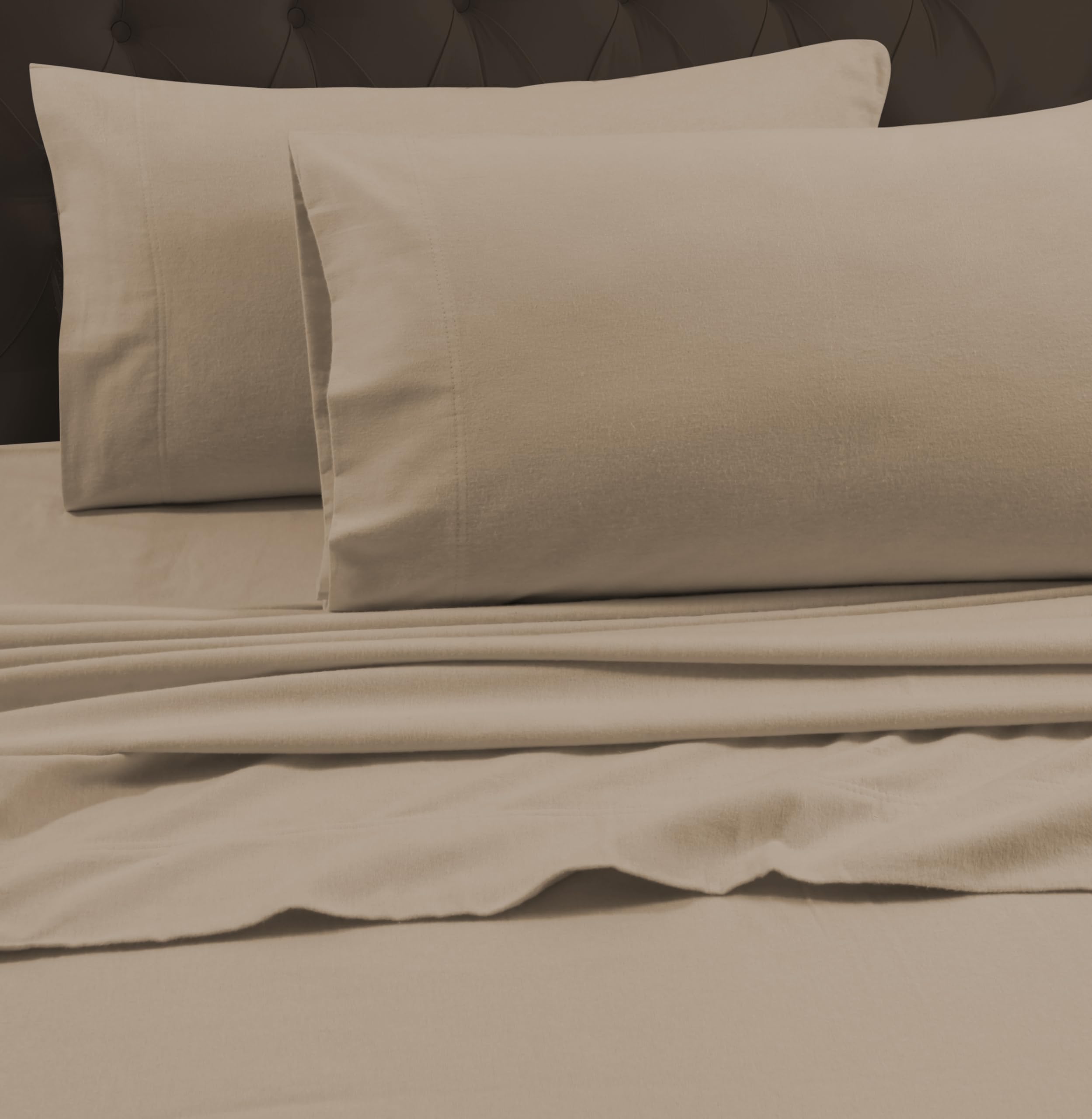 Tribeca Living Queen Luxury Solid Flannel Extra Deep Pocket Fitted Sheet, Fits Up To 24' Mattress, Cashmere